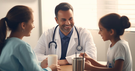 Doctor and patient discussing something while sitting at the table. Medicine and health care concept. Doctor and patientの素材