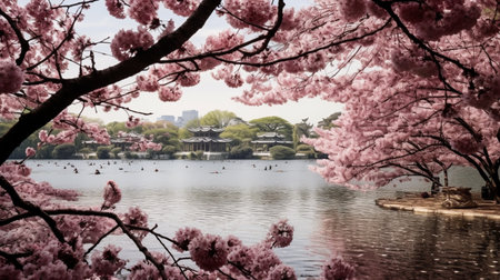 Cherry blossoms at the imperial palace in Tokyo, Japan.の素材