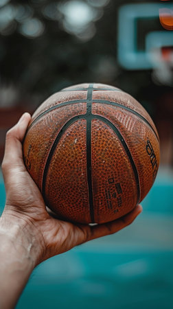 Basketball ball in the hands of a man. Close-up.の素材