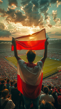a fan with the national flag of the Netherlands in the stands of the Amsterdam Arena during the UEFA Champions League Final game between Benfica and Manchester Unitedの素材