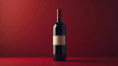 Red wine bottle on red background with copy space. 3d renderingの素材