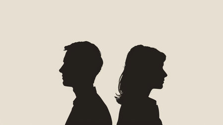 Silhouette of a man and a woman on a white backgroundの素材