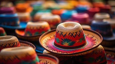 Mexican hats at a market in Cusco, Peru.の素材