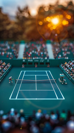 Tennis court in the evening. Selective focus with shallow depth of fieldの素材
