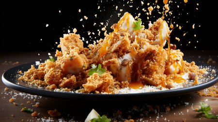 Crispy fried chicken fillet with sour cream and caramel sauceの素材