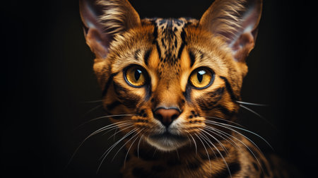 Portrait of a Bengal cat on a black background. Studio shot.の素材