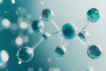 Molecule model on blue background. Science and medical background. 3d renderingの素材