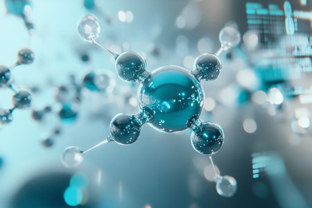 3d rendering molecule structure on blue background. Science and medical backgroundの素材
