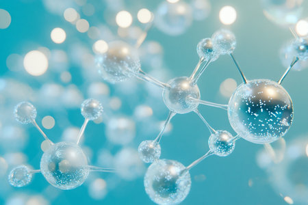 Molecular structure, 3D illustration. Abstract background with molecules.の素材