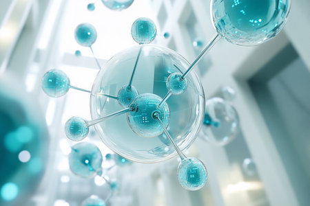 Abstract molecules background. 3d rendering, science and technology concept.の素材