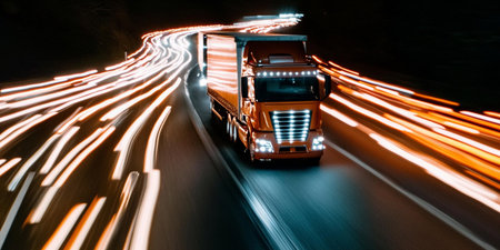 truck with motion blur on the road at night. long exposureの素材