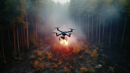 drone flying in the forest. 3d illustration. High quality photoの素材