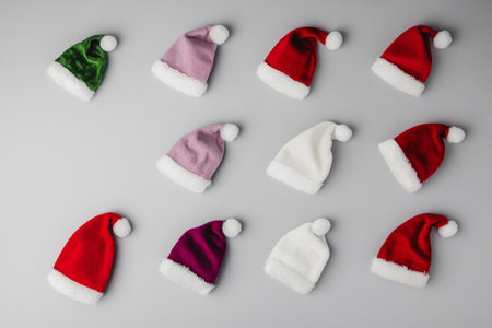 Christmas hat isolated on white background. Top view. Flat lay.の素材