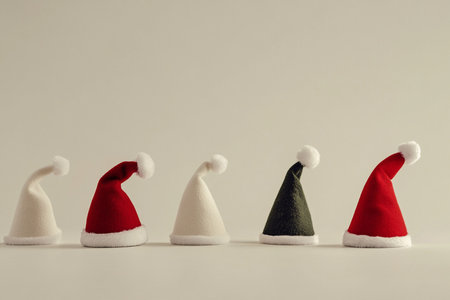 Santa hats isolated on white background. Christmas and New Year concept.の素材