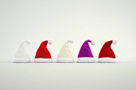 Colorful christmas hats on white background. Christmas and new year concept.の素材