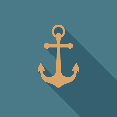 Anchor icon with long shadow. Flat design style. Anchor silhouette. Simple icon. Modern flat icon in stylish colors. Web site page and mobile app design element.のイラスト素材