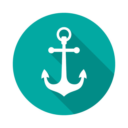 Anchor circle icon with long shadow. Flat design style. Anchor simple silhouette. Modern, minimalist, round icon in stylish colors. Web site page and mobile app design vector element.のイラスト素材