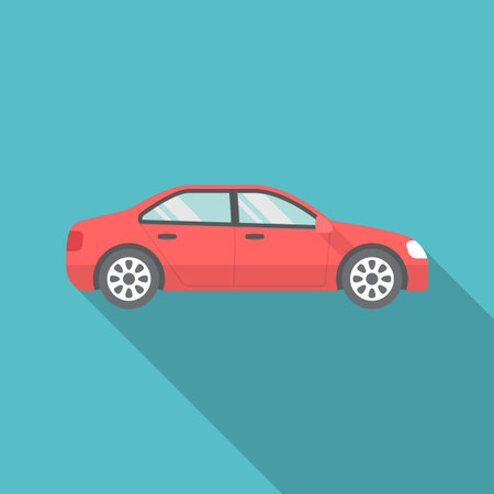 Car icon with long shadow. Flat design style. Car simple silhouette. Modern, minimalist icon in stylish colors. Web site page and mobile app design vector element.のイラスト素材
