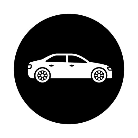 Car circle icon. Black, round, minimalist icon isolated on white background. Car simple silhouette. Web site page and mobile app design vector element.のイラスト素材
