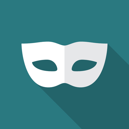 Carnival mask icon with long shadow. Flat design style. Mask simple silhouette. Modern, minimalist icon in stylish colors. Web site page and mobile app design vector element.のイラスト素材