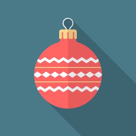 Christmas ball icon with long shadow. Flat design style. Christmas ball simple silhouette. Modern, minimalist icon in stylish colors. Web site page and mobile app design vector element.のイラスト素材