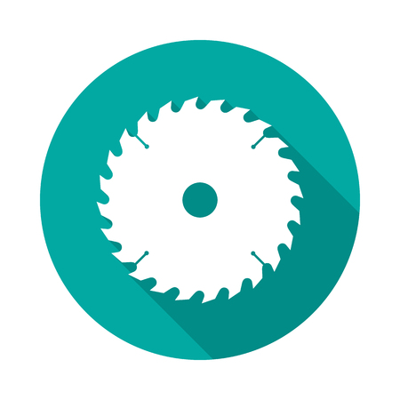 Circular saw blade circle icon with long shadow. Flat design style. Saw blade simple silhouette. Modern, minimalist, round icon in stylish colors. Web site page and mobile app design vector element.のイラスト素材