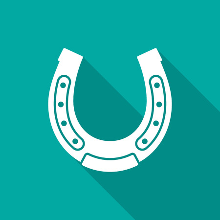 Horseshoe icon with long shadow. Flat design style. Horseshoe simple silhouette. Modern, minimalist icon in stylish colors. Web site page and mobile app design vector element.のイラスト素材