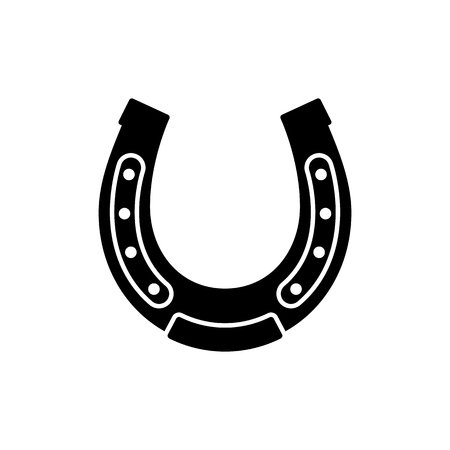 Horseshoe icon. Black, minimalist icon isolated on white background. Horseshoe simple silhouette. Web site page and mobile app design vector element.のイラスト素材