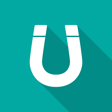 Magnet icon with long shadow. Flat design style. Magnet simple silhouette. Modern, minimalist icon in stylish colors. Web site page and mobile app design vector element.のイラスト素材