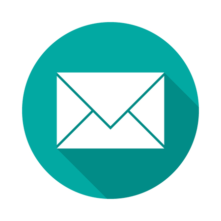 Mail icon with long shadow. Flat design style. Round icon. Mail silhouette. Simple circle icon. Modern flat icon in stylish colors. Web site page and mobile app design vector element.のイラスト素材