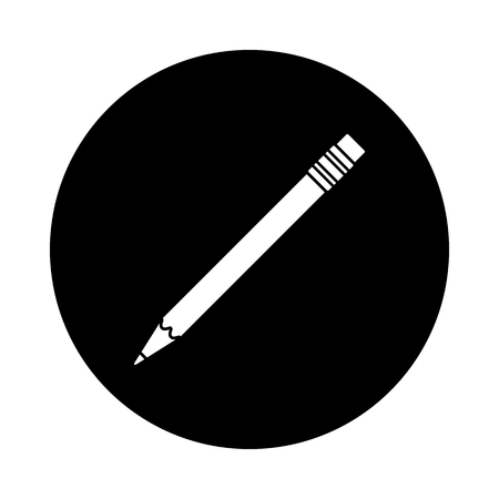 Pencil circle icon. Black, round, minimalist icon isolated on white background. Pencil simple silhouette. Web site page and mobile app design vector element.のイラスト素材