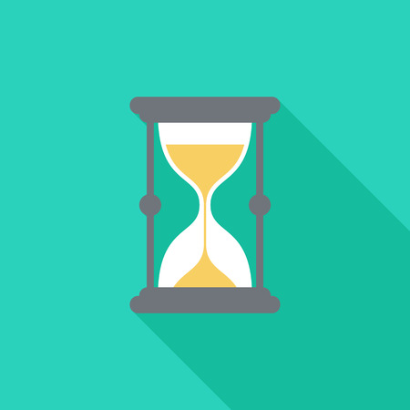 Sand watch icon with long shadow. Flat design style. Sand watch simple silhouette. Modern, minimalist icon in stylish colors. Web site page and mobile app design vector element.のイラスト素材