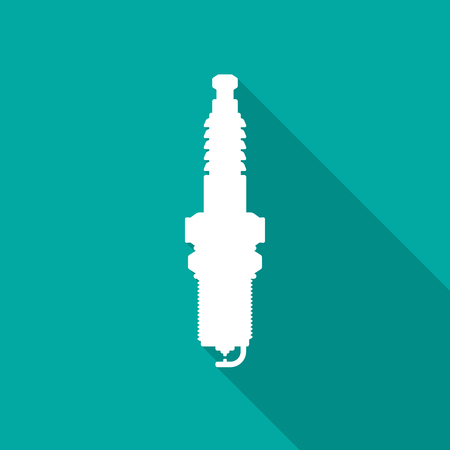 Spark plug icon with long shadow. Flat design style. Spark plug simple silhouette. Modern, minimalist icon in stylish colors. Web site page and mobile app design vector element.のイラスト素材