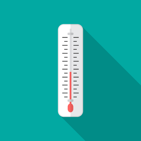 Thermometer icon with long shadow. Flat design style. Thermometer simple silhouette. Modern, minimalist icon in stylish colors. Web site page and mobile app design vector element.のイラスト素材