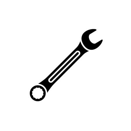 Wrench icon. Black, minimalist icon isolated on white background. Wrench simple silhouette. Web site page and mobile app design vector element.のイラスト素材