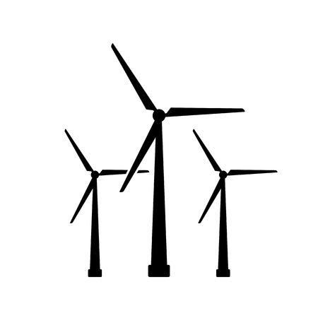 Wind turbine icon. Black, minimalist icon isolated on white background. Windmill simple silhouette.のイラスト素材