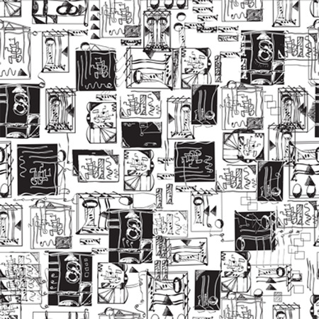 hand drawn  primitive black and white abstract scheme seamless pattern vectorのイラスト素材