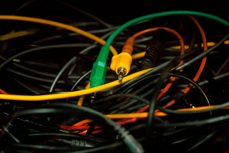 bunch of  colorful electric wires, shot focused in center