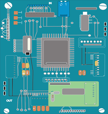 Hand drawn of a computer chip and an electrical circuit board.のイラスト素材