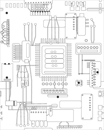 Hand drawn abstract schematic circuit board seamless pattern, concept of modern computer technologiesのイラスト素材