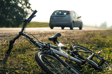 Car and bicycle accident, outdoor shotの写真素材