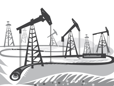Hand drawn oil rigs in black and white illustrationのイラスト素材