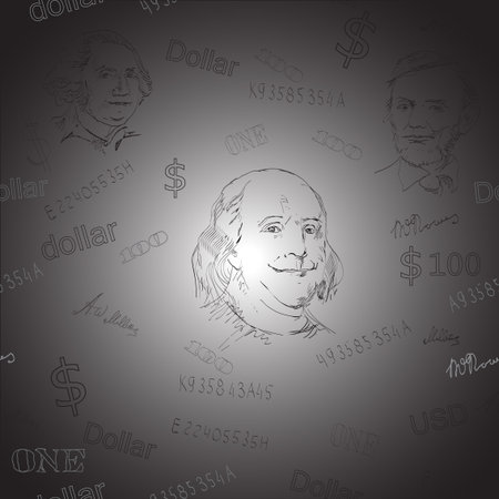 Hand drawn seamless  Dollar pattern on blackのイラスト素材