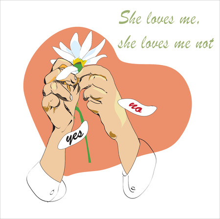 Illustration of the hands with daisy, she loves me not game conceptのイラスト素材