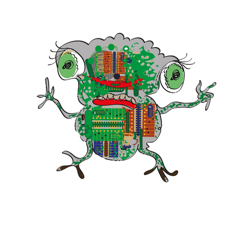 Hand drawn illustration of a funny Electronic Frog, on whiteのイラスト素材