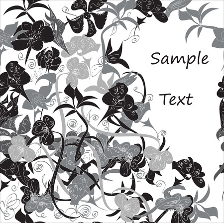 Flowers seamless pattern with blank space for text. In black and white.のイラスト素材