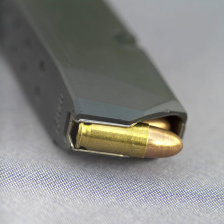 Extremely closeup shot of a loaded clip or magazine