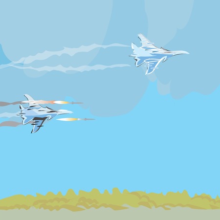 Illustration of military jets launching missiles, concept of modern conflictsのイラスト素材