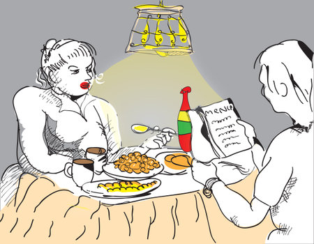 People celebrating special event at restaurant, hand drawn illustrationのイラスト素材