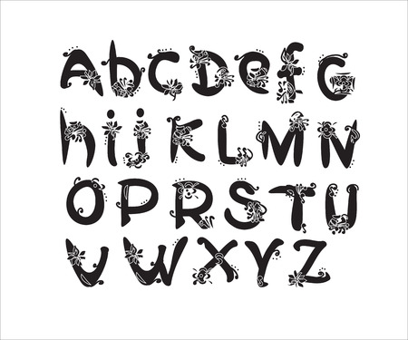 Hand drawn decorative engllish alphabet in black and whiteのイラスト素材